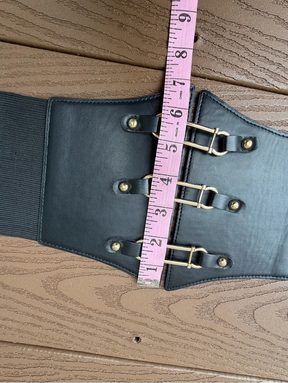 Source Unknown Black Wide Corset Belt with Gold Hardware